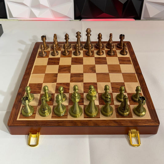 Tauler Plegable d'Escacs amb Peces de Zinc i Coure